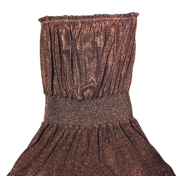 Ramy Brook Shimmer Sparkle Metallic Strapless Smocked Stretch Mini Dress - Picture 6 of 9